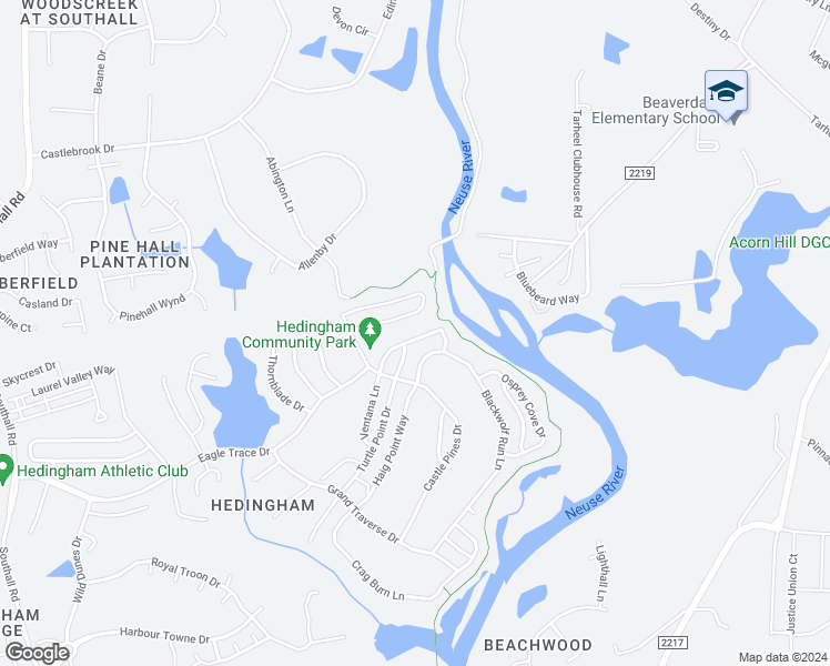 map of restaurants, bars, coffee shops, grocery stores, and more near 2425 Bay Harbor Drive in Raleigh