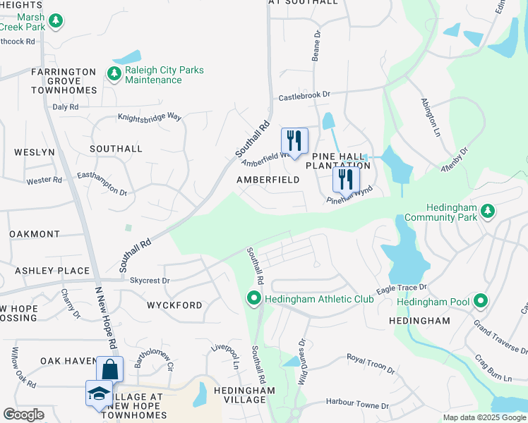 map of restaurants, bars, coffee shops, grocery stores, and more near 4928 Cupine Court in Raleigh