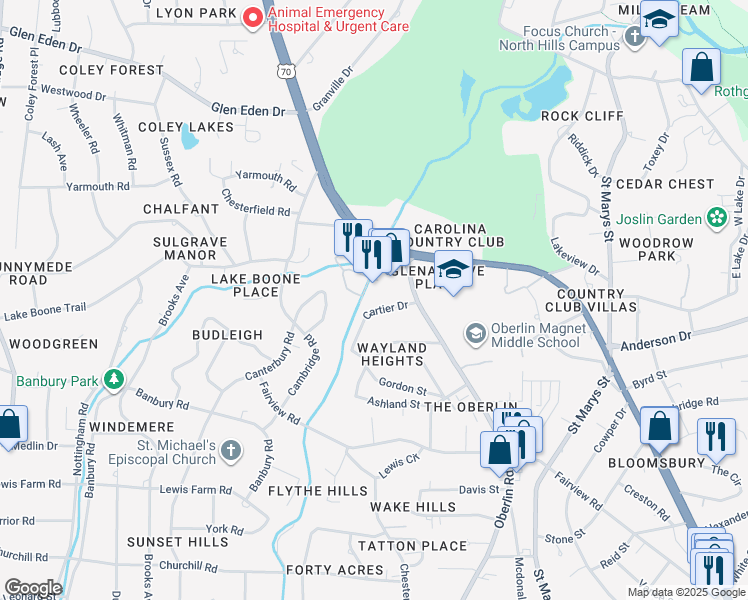 map of restaurants, bars, coffee shops, grocery stores, and more near 2813 Market Bridge Lane in Raleigh