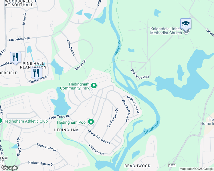 map of restaurants, bars, coffee shops, grocery stores, and more near 2376 Sapphire Valley Drive in Raleigh