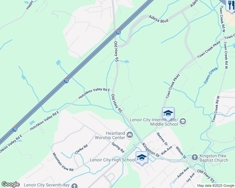 map of restaurants, bars, coffee shops, grocery stores, and more near 1716 Old Highway 95 in Lenoir City
