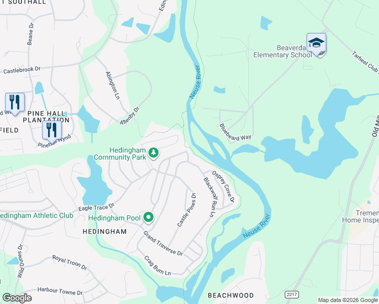 map of restaurants, bars, coffee shops, grocery stores, and more near 5700 Skycrest Drive in Raleigh