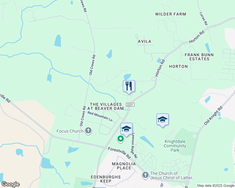 map of restaurants, bars, coffee shops, grocery stores, and more near 211 Allendown Lane in Knightdale