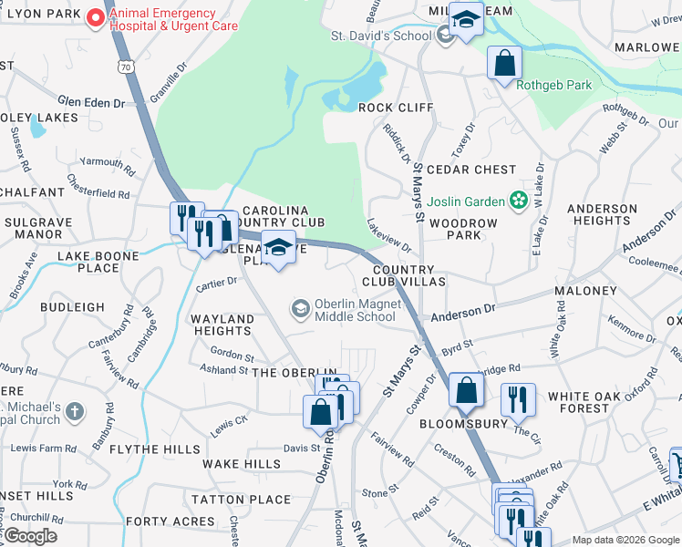 map of restaurants, bars, coffee shops, grocery stores, and more near 2547 Wake Drive in Raleigh