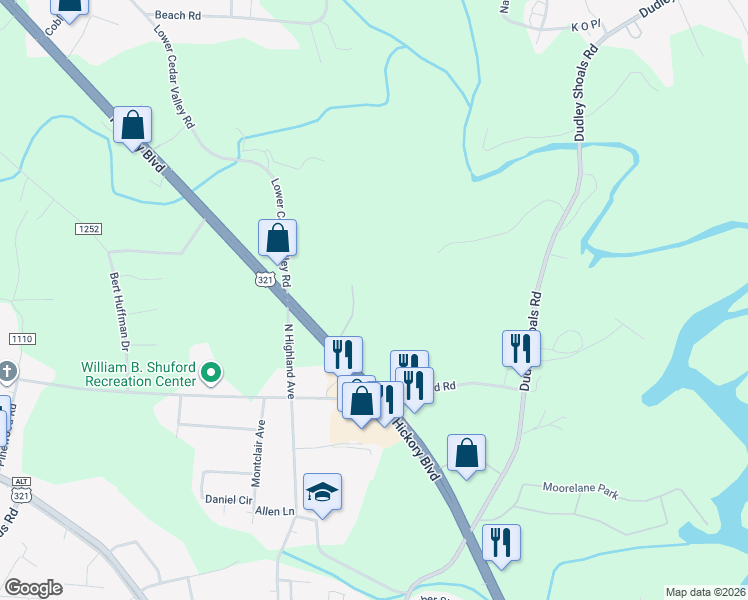 map of restaurants, bars, coffee shops, grocery stores, and more near 3908 Hickory Boulevard in Granite Falls