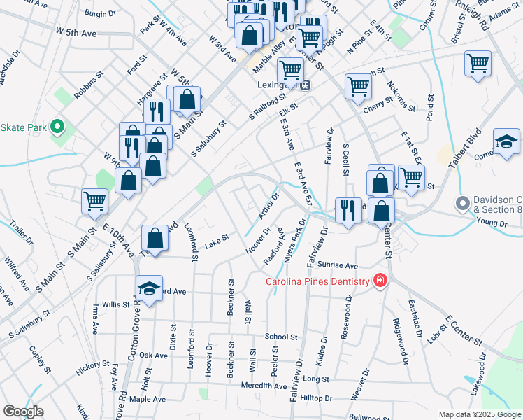 map of restaurants, bars, coffee shops, grocery stores, and more near 159 Arthur Drive in Lexington