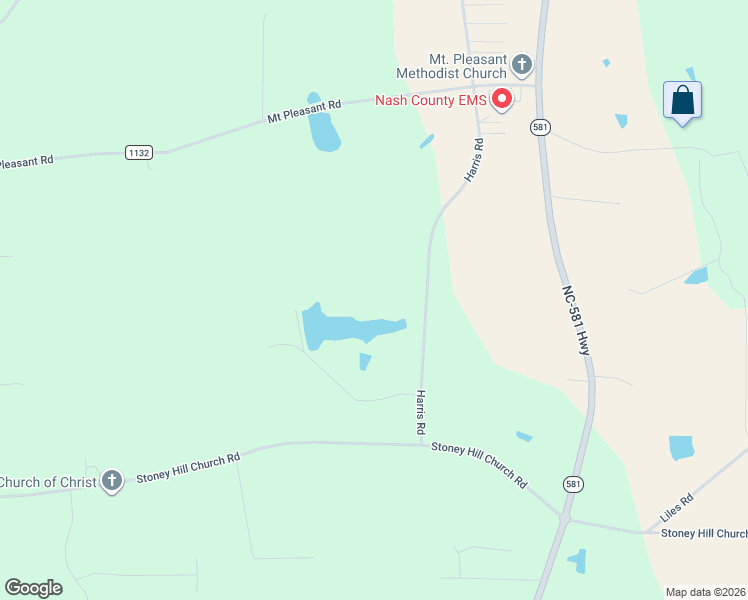 map of restaurants, bars, coffee shops, grocery stores, and more near 7976 Harris Road in Bailey