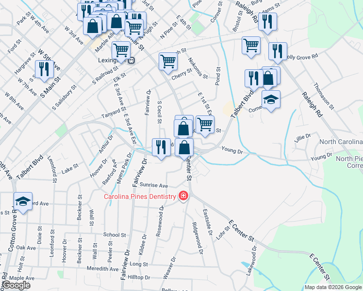 map of restaurants, bars, coffee shops, grocery stores, and more near 545 East Center Street in Lexington