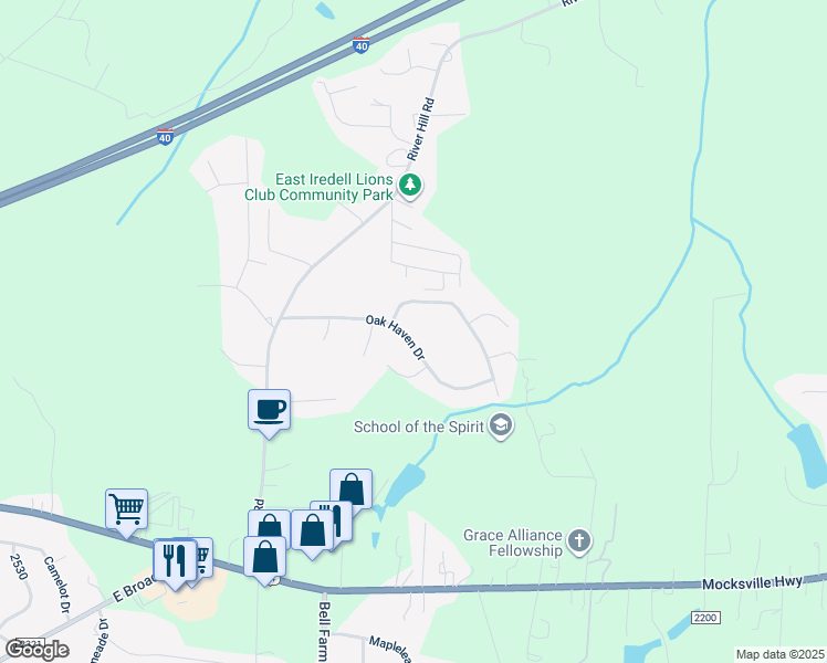 map of restaurants, bars, coffee shops, grocery stores, and more near 173 Oak Haven Drive in Statesville