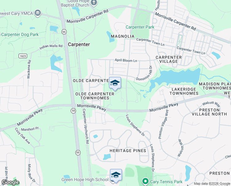 map of restaurants, bars, coffee shops, grocery stores, and more near 2100 Morrisville Parkway in Cary