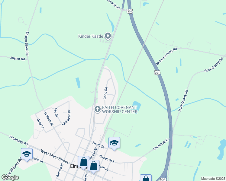 map of restaurants, bars, coffee shops, grocery stores, and more near 703 Daniel Drive in Elm City