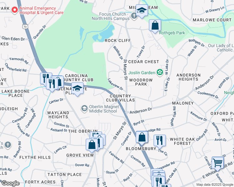 map of restaurants, bars, coffee shops, grocery stores, and more near 2909 Montpelier Court in Raleigh
