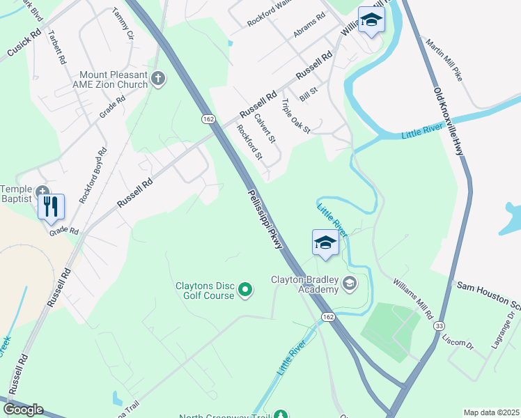 map of restaurants, bars, coffee shops, grocery stores, and more near Pellissippi Parkway in Maryville