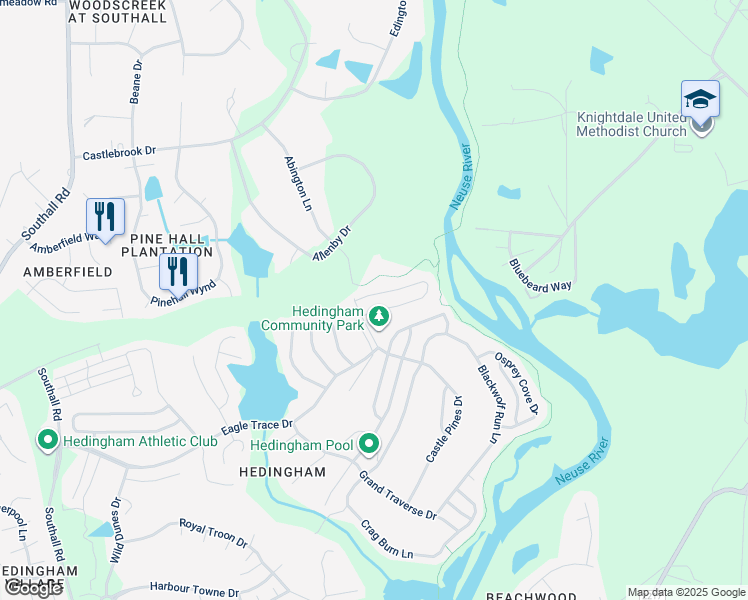 map of restaurants, bars, coffee shops, grocery stores, and more near 2469 Sapphire Valley Drive in Raleigh
