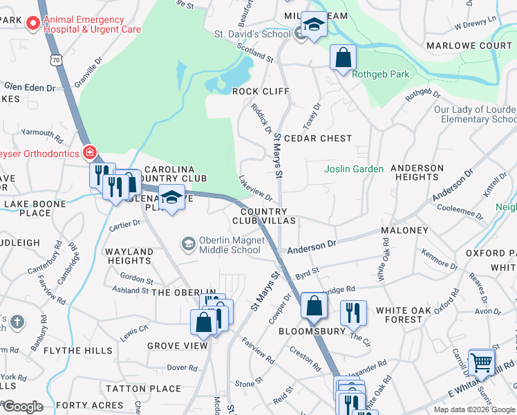 map of restaurants, bars, coffee shops, grocery stores, and more near 2425 Argyle Drive in Raleigh