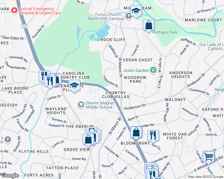 map of restaurants, bars, coffee shops, grocery stores, and more near 2909 Montpelier Court in Raleigh