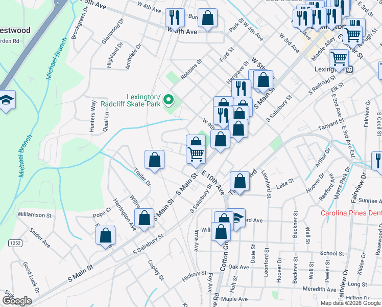 map of restaurants, bars, coffee shops, grocery stores, and more near 10 Pickard Circle in Lexington
