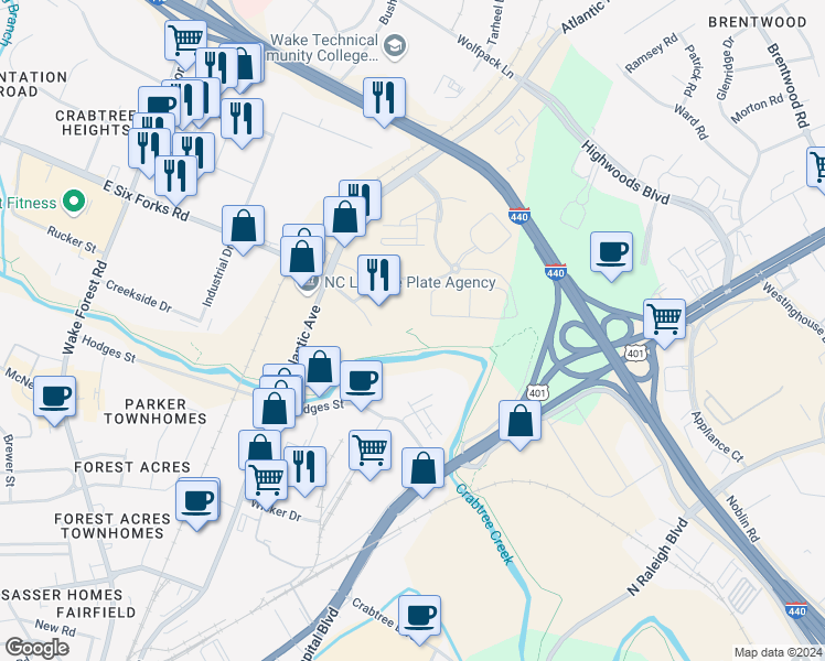 map of restaurants, bars, coffee shops, grocery stores, and more near 900 Canenaugh Drive in Raleigh