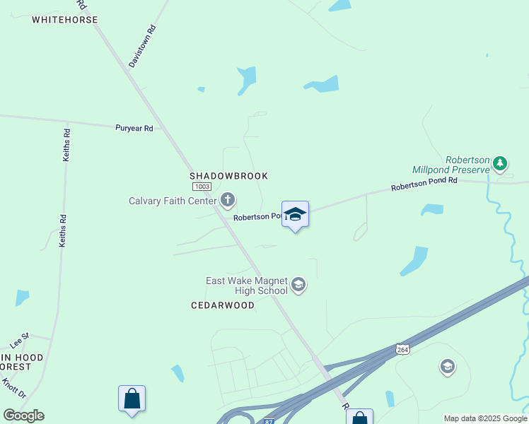 map of restaurants, bars, coffee shops, grocery stores, and more near 6033 Robertson Pond Road in Wendell