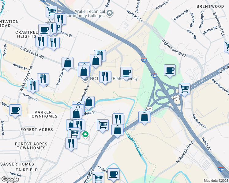 map of restaurants, bars, coffee shops, grocery stores, and more near 900 Canenaugh Drive in Raleigh