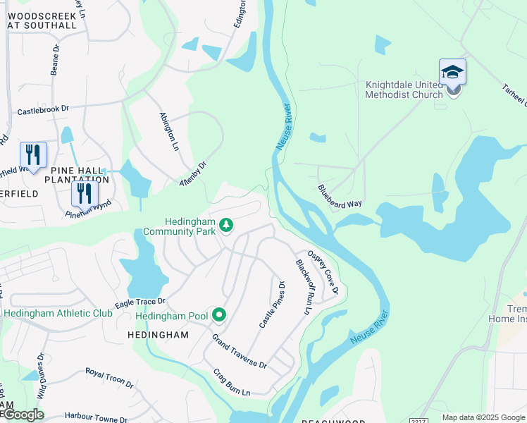 map of restaurants, bars, coffee shops, grocery stores, and more near 2376 Sapphire Valley Drive in Raleigh