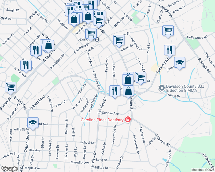 map of restaurants, bars, coffee shops, grocery stores, and more near 239 Fairview Drive in Lexington