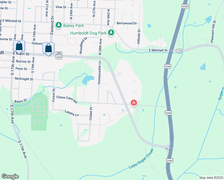 map of restaurants, bars, coffee shops, grocery stores, and more near 400 Morris Circle in Humboldt