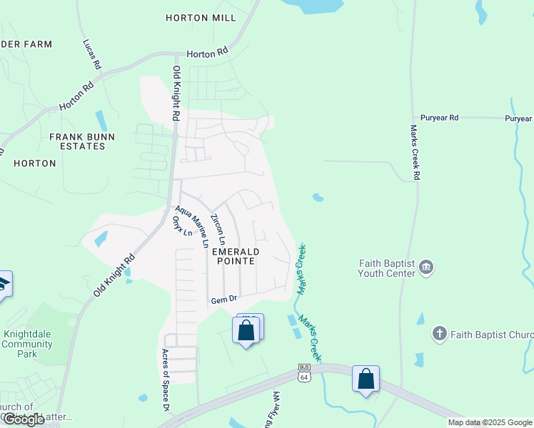 map of restaurants, bars, coffee shops, grocery stores, and more near 103 Citrine Court in Knightdale