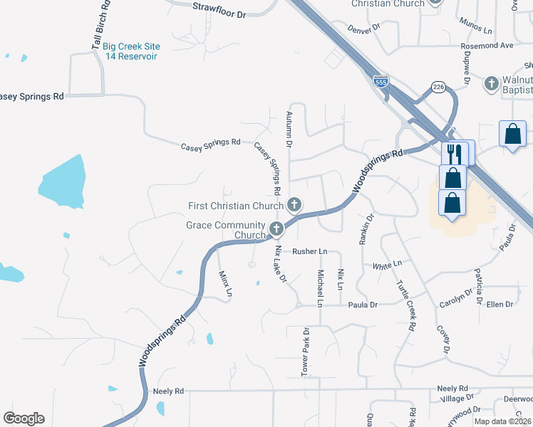 map of restaurants, bars, coffee shops, grocery stores, and more near 2505 Casey Springs Road in Jonesboro