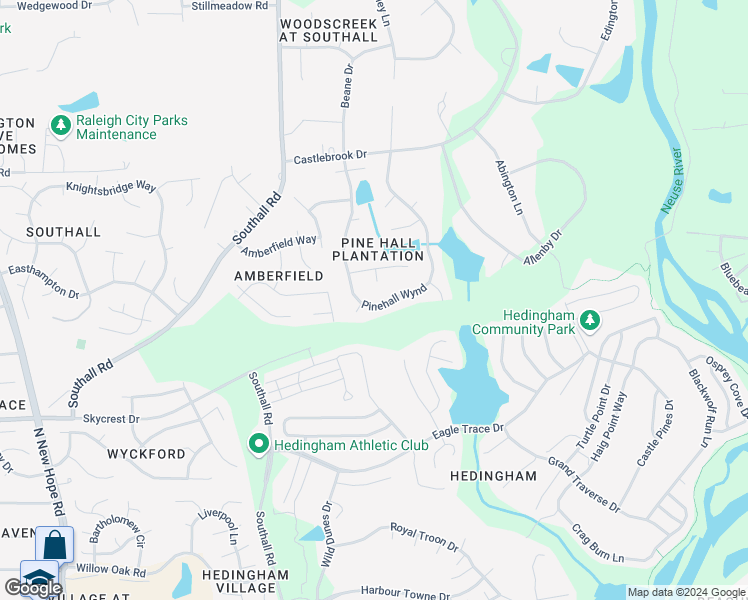 map of restaurants, bars, coffee shops, grocery stores, and more near 5205 Pinehall Wynd in Raleigh
