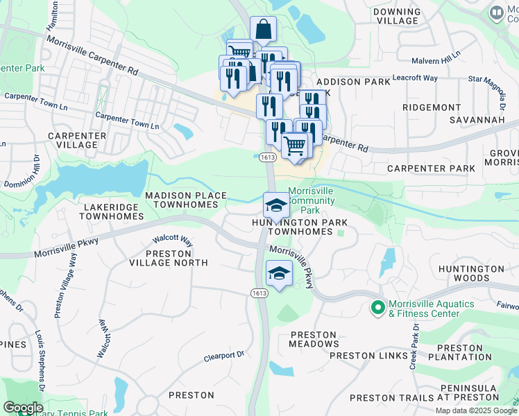 map of restaurants, bars, coffee shops, grocery stores, and more near 1010 Kingston Grove Drive in Cary