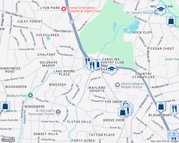 map of restaurants, bars, coffee shops, grocery stores, and more near 2813 Market Bridge Lane in Raleigh