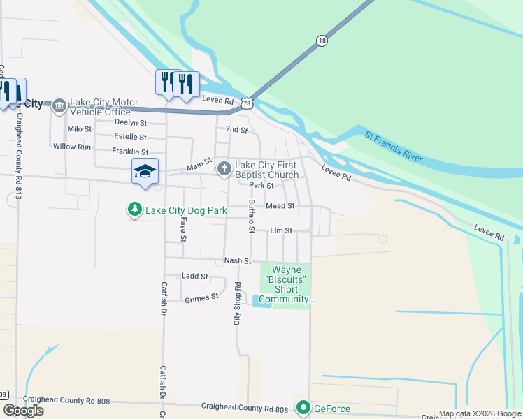 map of restaurants, bars, coffee shops, grocery stores, and more near 403 Mead Street in Lake City