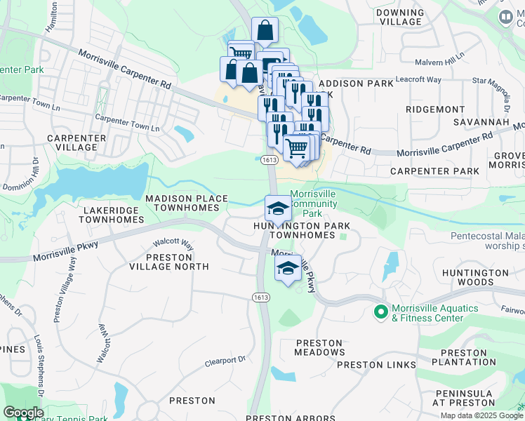 map of restaurants, bars, coffee shops, grocery stores, and more near 1008 Kingston Grove Drive in Cary
