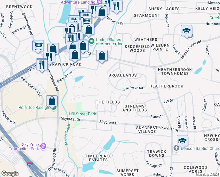 map of restaurants, bars, coffee shops, grocery stores, and more near 2808 Clonnel Court in Raleigh