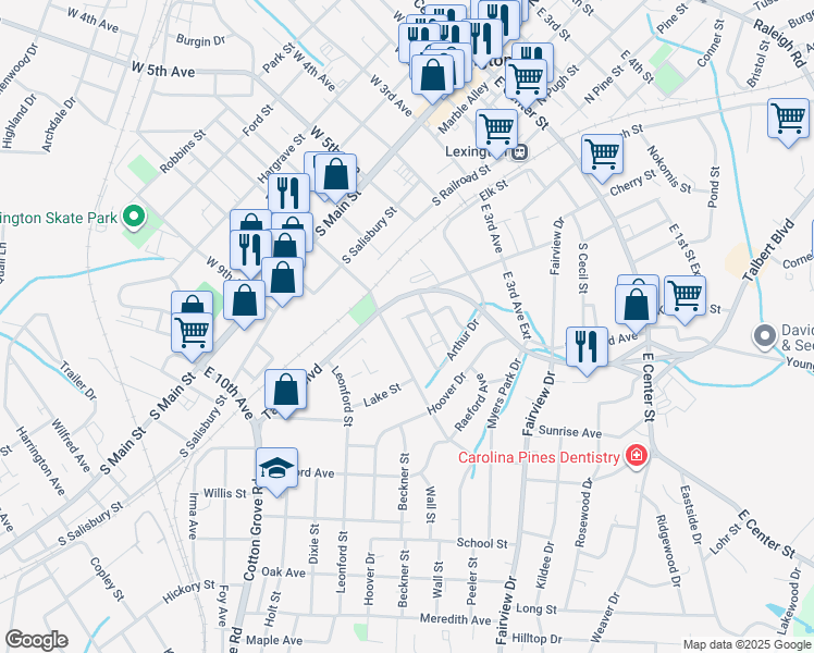 map of restaurants, bars, coffee shops, grocery stores, and more near 104 Booker Avenue in Lexington