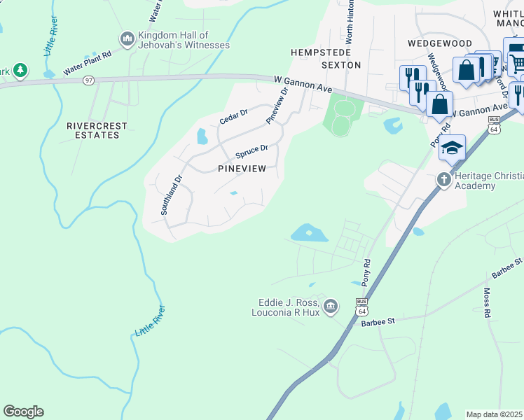map of restaurants, bars, coffee shops, grocery stores, and more near 1415 Smokey Mountain Drive in Zebulon