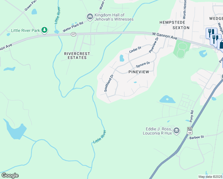 map of restaurants, bars, coffee shops, grocery stores, and more near 1423 Mandolin Place in Zebulon