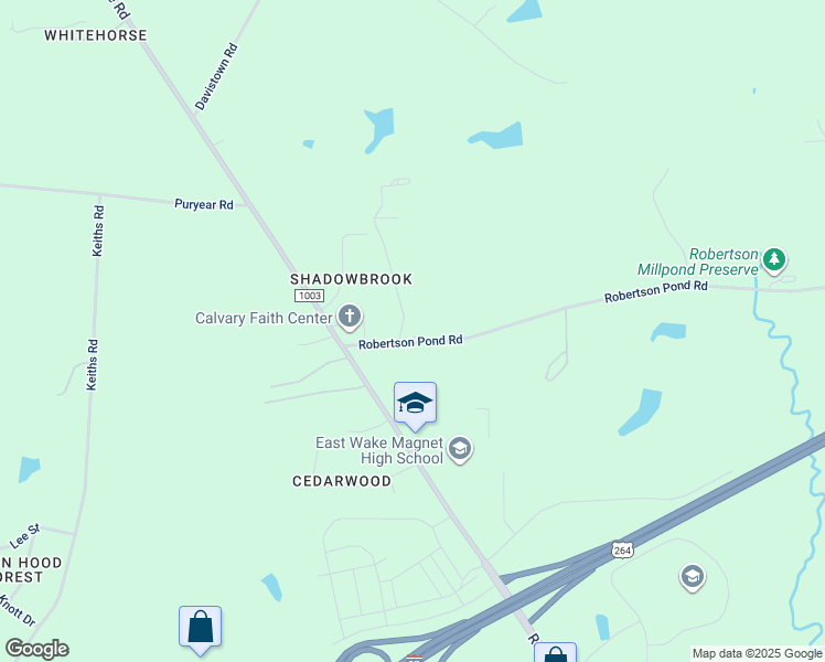 map of restaurants, bars, coffee shops, grocery stores, and more near 6033 Robertson Pond Road in Wendell