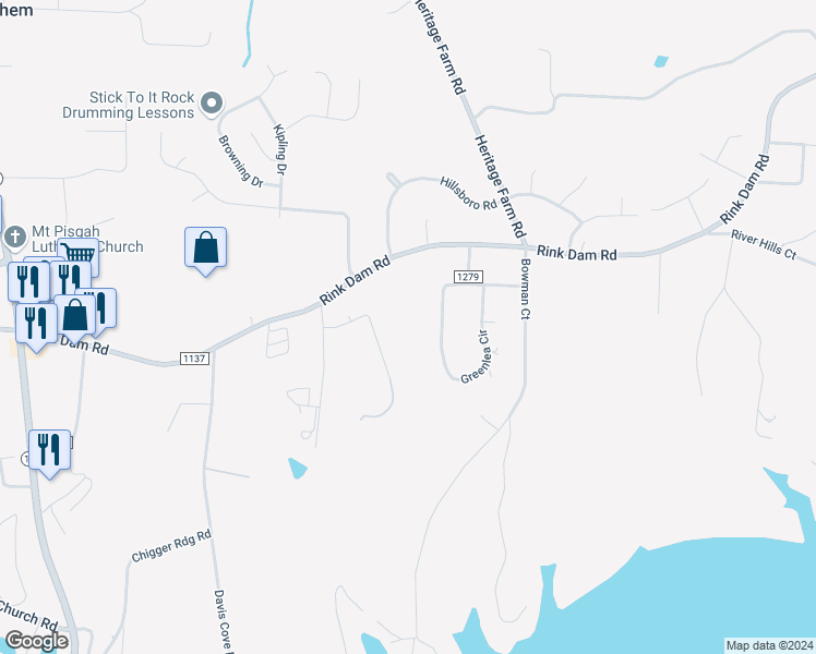 map of restaurants, bars, coffee shops, grocery stores, and more near 1094 Rink Dam Road in Township of Taylorsville
