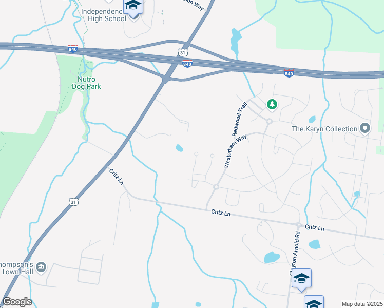 map of restaurants, bars, coffee shops, grocery stores, and more near 1650 Hampshire Place in Thompson's Station