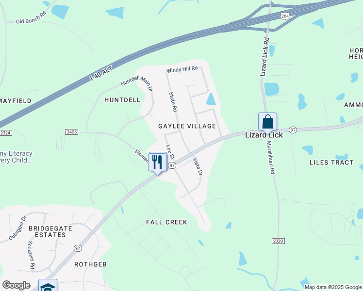 map of restaurants, bars, coffee shops, grocery stores, and more near 105 Fox Run Drive in Wendell