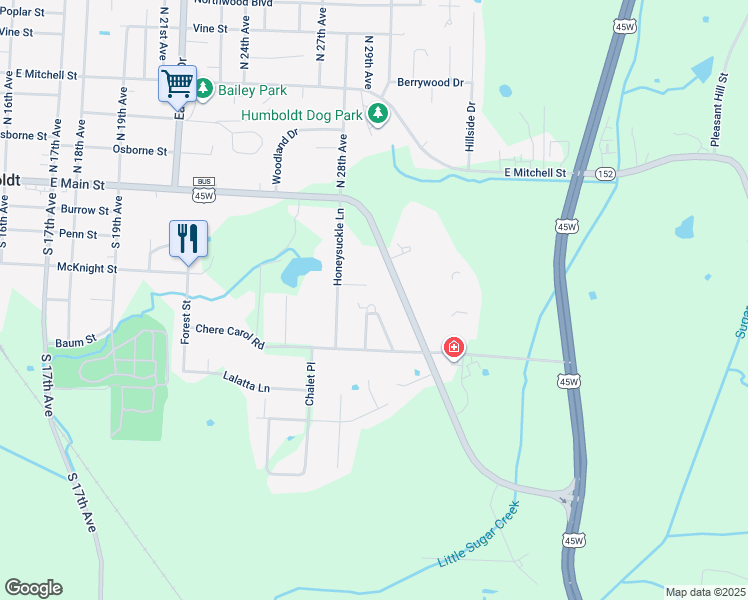 map of restaurants, bars, coffee shops, grocery stores, and more near 400 Morris Circle in Humboldt