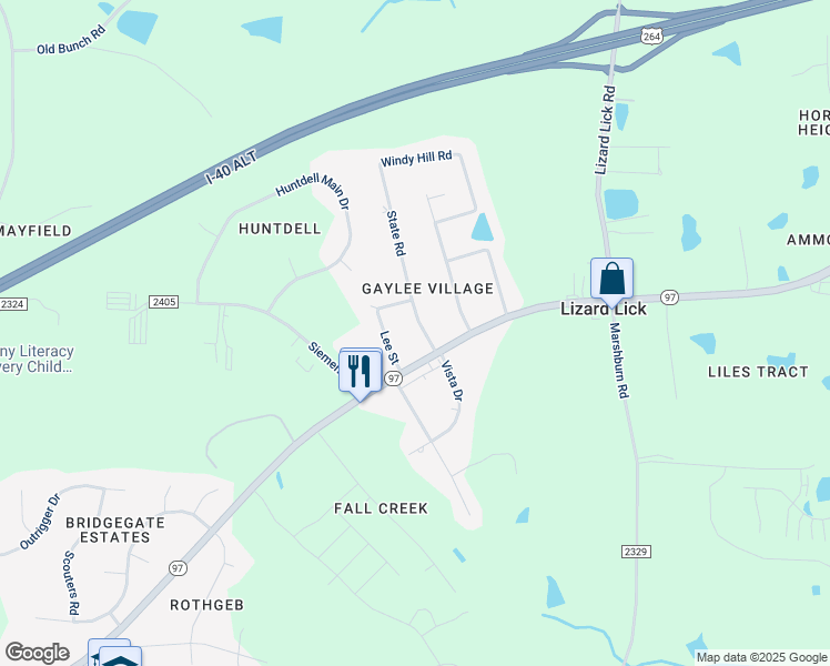 map of restaurants, bars, coffee shops, grocery stores, and more near 105 Fox Run Drive in Wendell