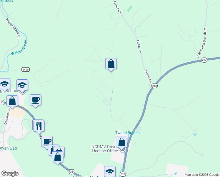 map of restaurants, bars, coffee shops, grocery stores, and more near 97 Red Neck Lane in Marshall