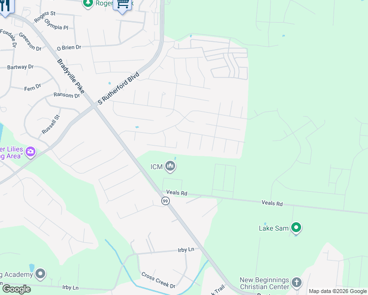 map of restaurants, bars, coffee shops, grocery stores, and more near 1918 Kenmare Court in Murfreesboro