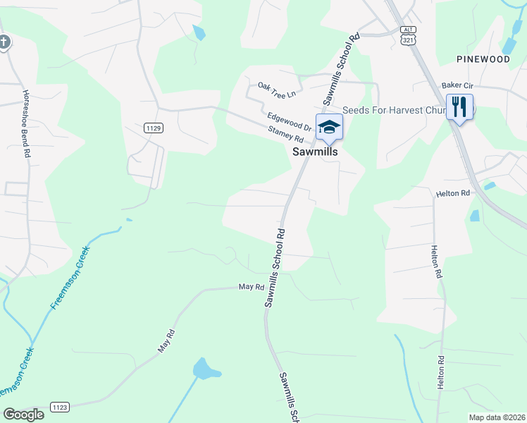 map of restaurants, bars, coffee shops, grocery stores, and more near 2161 White Pine M H P Road in Granite Falls