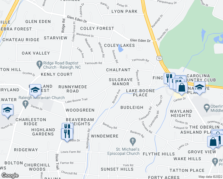 map of restaurants, bars, coffee shops, grocery stores, and more near 711 Lake Boone Trail in Raleigh