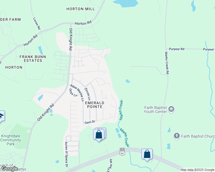 map of restaurants, bars, coffee shops, grocery stores, and more near 103 Citrine Court in Knightdale