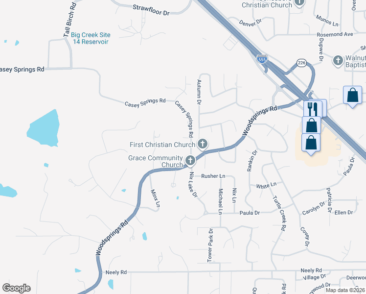 map of restaurants, bars, coffee shops, grocery stores, and more near 2505 Casey Springs Road in Jonesboro